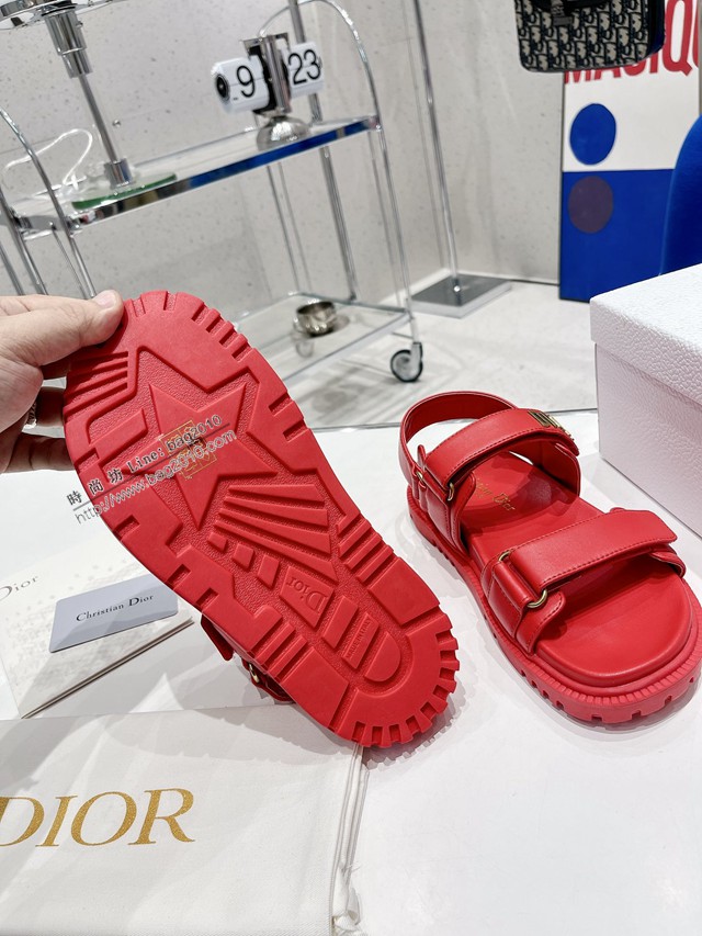 Dior迪奧2022新款新色系魔術貼涼鞋原版複刻專櫃純色系沙灘涼鞋女士涼鞋 dx3083